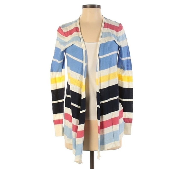 NWT Chaps Denim Striped Open Cardigan Women's Small S Spring 100% Cotton New - Picture 1 of 6